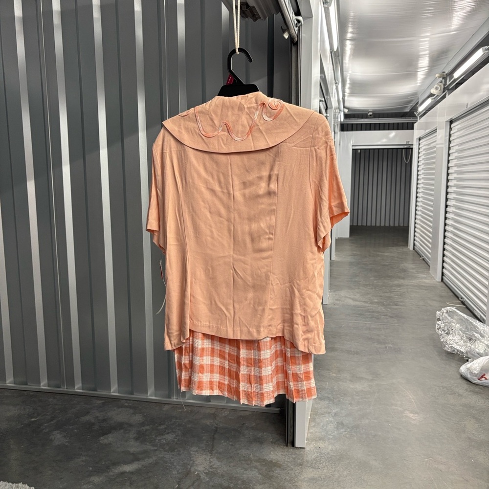 NWT Matthew & David Chic Peach Embroidered Blouse & Plaid Pleated Skirt Set 18 - Picture 7 of 16